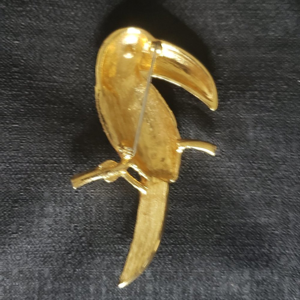 Large Enameled Rhinestone Crystal Toucan Brooch - Picture 4 of 8